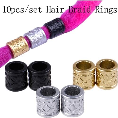 10pcs/set Hair Rings For Dreadlocks Cuff Ring Hair Accessories For Braids Kids Hair Beads Dreadlock Dread Beads