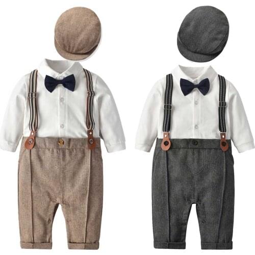 Newborn Baby Boys Clothing Set Infant Gentleman Outfit Baby Formal Suspender Overalls Autumn Winter Long Sleeve Romper 3PCS