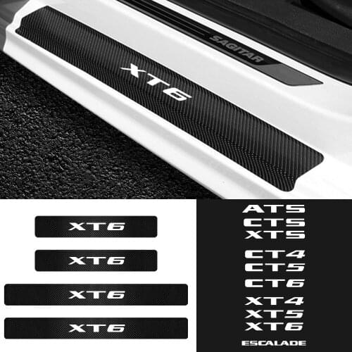 4pcs Car styling Carbon fiber door threshold sticker decoration Decals For Cadillac ATS CTS XTS CT4 CT5 CT6 XT4 XT5 XT6 Escalade