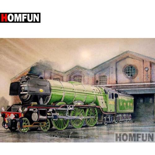 HOMFUN Full Square/Round Drill 5D DIY Diamond Painting "Train house" 3D Diamond Embroidery Cross Stitch Home Decor A19734