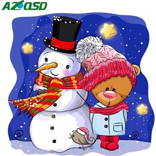 AZQSD Full Square Diamond Painting Snowman Embroidery Cartoon Handmade Picture Of Rhinestones Gift Needlework Gift Wall Art
