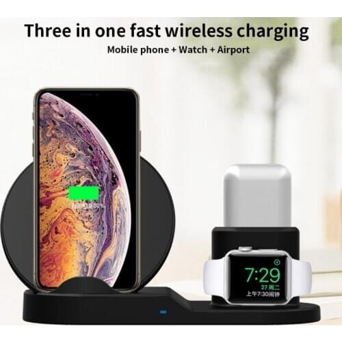 20pcs 3 in 1 Qi Wireless Charger for iPhone Airpods 10W Wireless Charger Induction Charger Fast Charging Station
