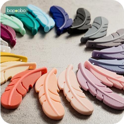 Bopoobo 10pc Silicone Feather Beads Baby Teethers BPA Free Chewable Necklace Pendant Food Grade Baby Teething Beads Nursing Gift