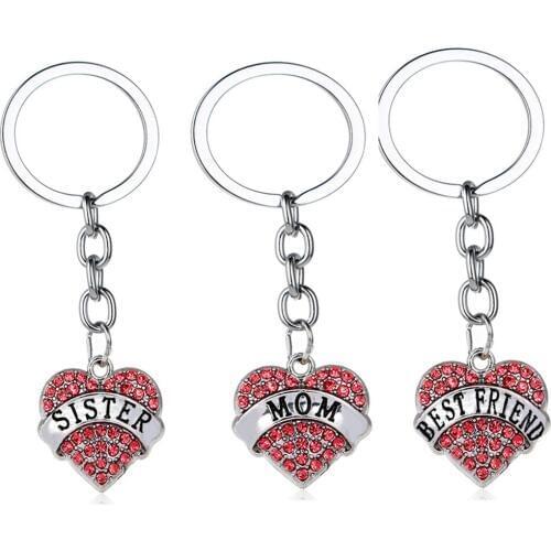 Pink Heart Rhinestone Pendant Women Gifts For Mom Dad Grandma Sister Best Friends Jewelry Keychain Keyring Key Chain Key Ring