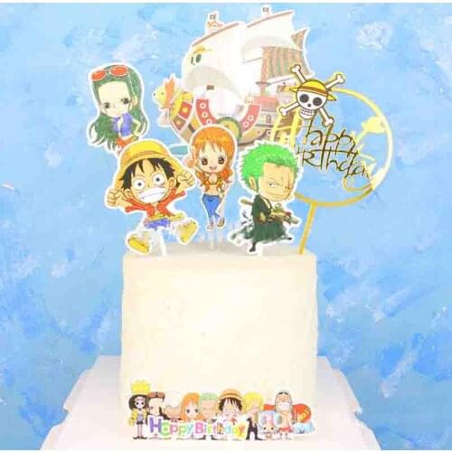 One Piece Theme Cake Decoration Cake Topper Flag Happy Birthday Party New Year Party Decoration Baby Shower Supplies Kids Gift