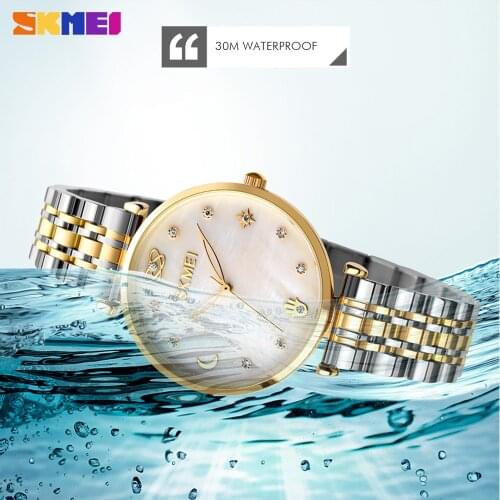 SKMEI Classic Elegant Quartz Women Wristwatch Waterproof Stainless Steel Female Clock Wristwatch Ladies Watch Relogio Feminino