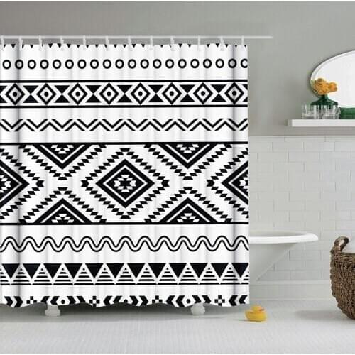 Dafield Tribal Shower CurtainHand Drawn Style Pattern Geometric and Oranmental Aztec Design Fabric Bathroom Decor Set