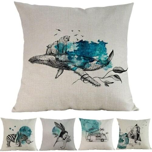Watercolor Style Creative Human and Animal Harmony Of Nature Home Decoration Cushion Cover Sofa Room Throw Pillow Case