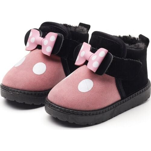 Girls Snow Boots Toddler Children Baby Girls Children Warm Thick Winter Boots Rubber Boots Suede Bow Tie Polka Dot Shoes