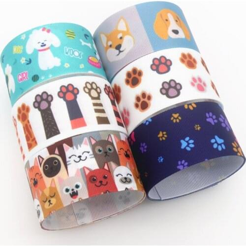 DHK 1.5'' 5yards Dog Cat Paw Printed Grosgrain Ribbon Accessory Hairbow Headwear Decoration DIY Wholesale 38mm E1899