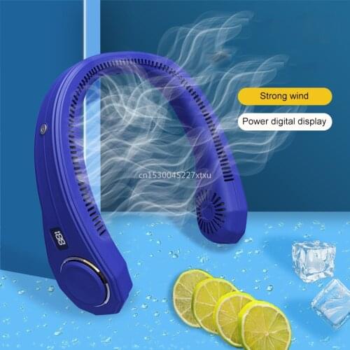2021 Neckband Electric Fan Power Digital Display Usb Hanging Neck Rechargeable Portable Air Conditioning Bladeless Fan Dropship