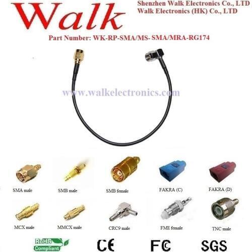 SMA male angle RP-SMA male rg174 cable, SMA right angle rg174 cable, SMA connector jumper cable