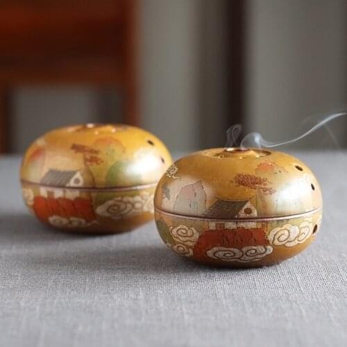 Jingdezhen Hand-Painted Landscape Ceramic Aroma Burner Retro Incense Coil Incense Burner Tea Ceremony Simple Incense Burner