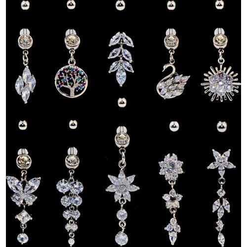 1PC Sexy Clear Crystal Marquise Zircon Life Of Tree Swan Sun Flower Belly Navel Ring Stainless Steel Fashion Piercing Jewelry