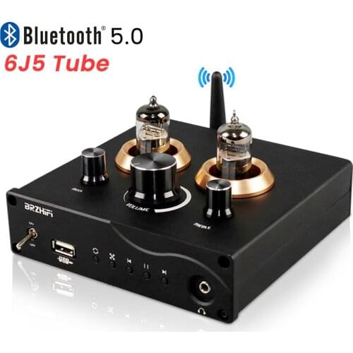 BRZHIFI 6J5 Valve Tube Preamp Headphone Amplifier Bluetooth 5.0 Preamp TrebleAnd Bass Preamplifier Stereo Audio USB U Disk