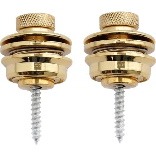 Musiclily Metal Big Strap Locks Buttons for Guitar or Bass, Gold (2 Pieces)