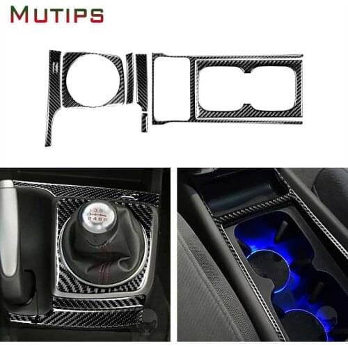 Mutips Car MT Gear Shfit Panel Cover Water Cup Holder Frame Trim Carbon Fiber Sticker 7pcs/set For Honda Civic 8th Gen 2006-2011