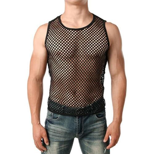 Mens Transparent Sexy Mesh T Shirt New See Through Fishnet Long Sleeve Muscle Undershirts Nightclub Party Perform Top Tees