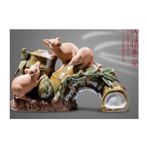 Mouse Chinese zodiac rat furnishing articles Bamboo newspaper Ping Shek Wan doll Ceramic mascot Gift collection Chinese style
