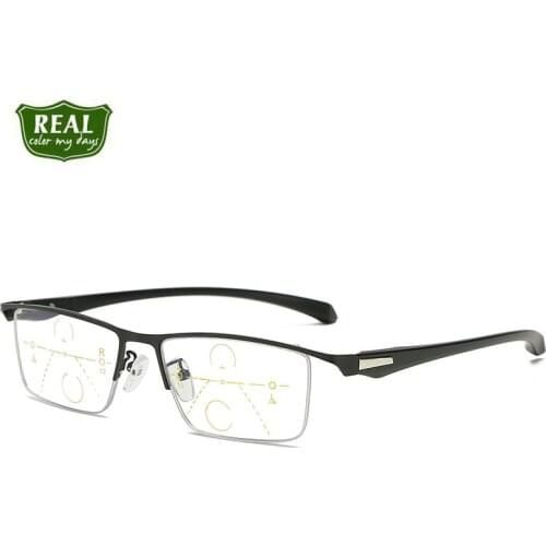 REAL Photochromic Gray Anti-blue Reading Glasses Men automatic zoom progressive Multi-focus Spectacles Frame Metal Glasse