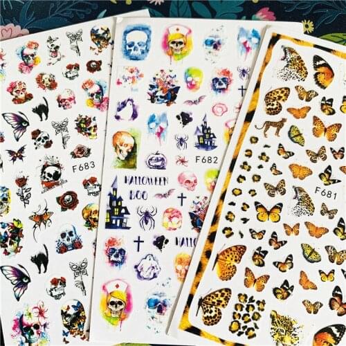 Newest F sereis F-6 Halloween 3d nail art sticker nail decal stamping export japan designs rhinestones decorations