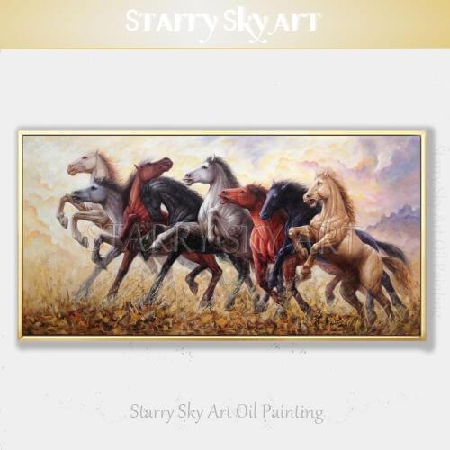 Excellent Artist Hand-painted High Quality Impressionist 8 Horses Oil Painting on Canvas Running Horses Oil Painting for Decor