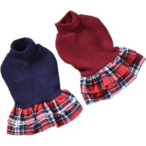 Dress For Dogs Spring Autumn Puppy Clothes Dog Knitted Dress Small Weeding For Chihuahua Plaid Skirt Red S-XXL Dresses Dogs Pug