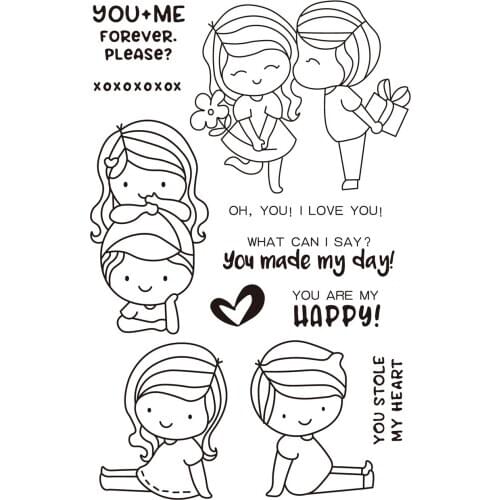 Girl and boy Transparent Clear stamps and metal cutting dies