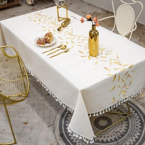 Rectangular Tablecloth Linen Home Dining Table Covers Outdoor Tea Desk Decoration Party Table Cloth Embroidered Leaves
