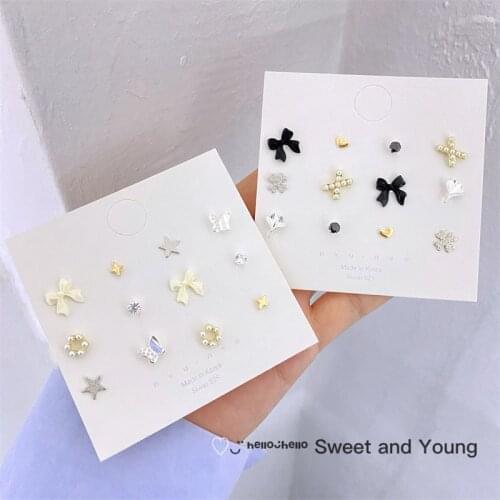 S925 Sweet Bow Fashion Small Earring Set 2021 New Korean Simple Temperament Female Cute Geometric Earrings Trend