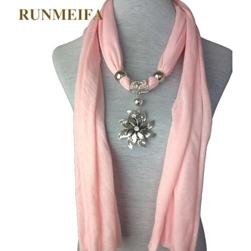 RUNMEIFA Flower Pendant Scarf Solid Polyester Brand New Hot Sell Women Lady Alloy Charm Flower Jewelry Necklace Scarves