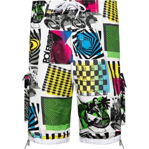 Men board shorts beach pants mid-waist drawstring fashion hit color printing men shorts knee length pants men casual shorts