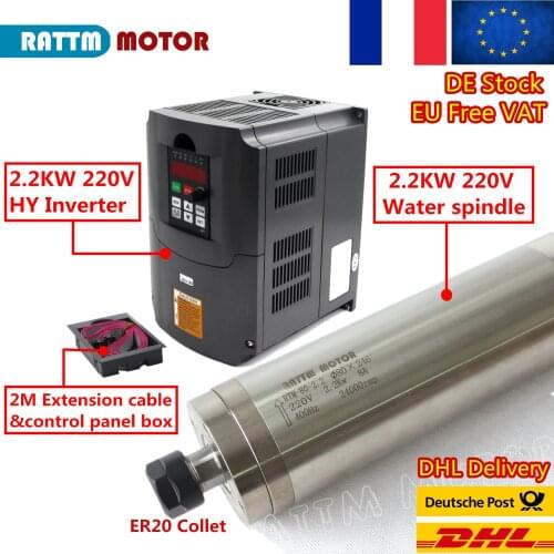 【EU free Delivery】2.2kw ER20 Waterproof Water Cooled Spindle Motor Kit & 2.2KW Inverter VFD 220V for CNC Milling Router Machine