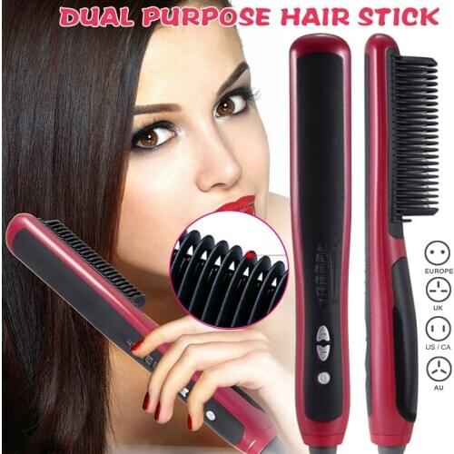 Dual-Purpose Hair Straight Styler Straightener Hair Curler Curling Ceramics Styling Straightener Combs Hair Stick for Women Men