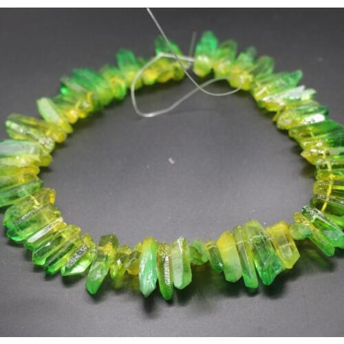 Approx.42pcs green yellow crystal rock, Quartz Point Pendant Bullet Hexagonal Pendulum Column Reiki Healing Chakra Beads Jewelry