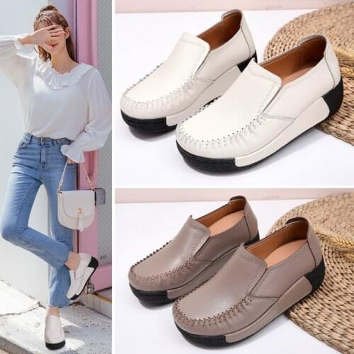 Womens Casual Loafer,Comfort Slip on Dress Shoes Genuine Leather Height Increasing Lady Walking Shoes