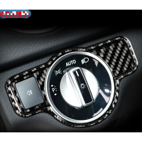 1PCS Carbon Fiber Interior Headlamp Switch Frame Trim Refit Car Stickers Switch Decor Covers For Mercedes A B C E G Class CLA GL