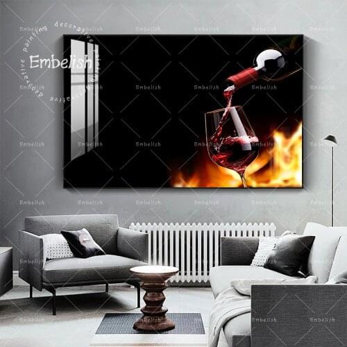 1 Pieces Kitchen Artworks Red Wine And Glass Dinning Room Wall Art Posters Modern Home Decor HD Spray On Canvas Oil Paintings