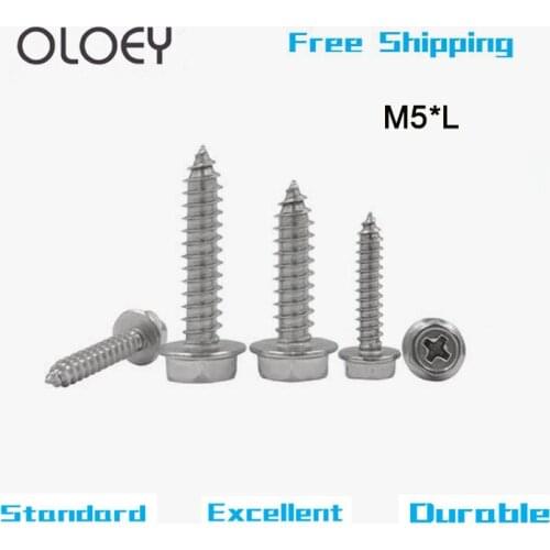 10/20PCS Stainless Steel Cross External Hex Flange Self Tapping Screw Pad Hexagon Head Collar Tapping Screws M5 High Quality