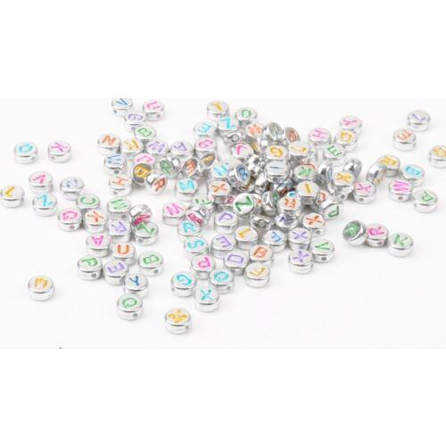 100PCs Mix color Acrylic English Alphabet Letter Flat Round Beads For Jewelry Making Diy 7x4mm