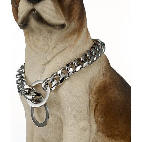 12/15/17/19mm 12~30 inch Silver Color Double Curb Cuban Pet Link Stainless Steel Dog Chain Collar Wholesale Pet Necklaces