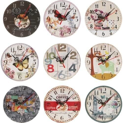 12x12cm/4.72x4.72inch Vintage Wooden Wall Clock Round Clock Antique Home Living Room Decor