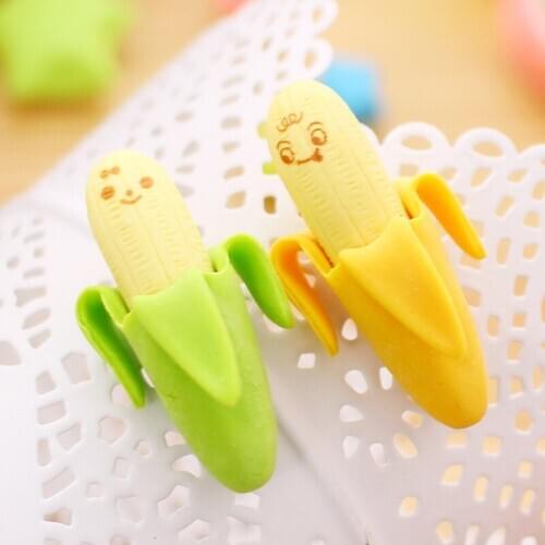 2PCS Creative Lovely New Cartoon Expression Banana Fruit Style Rubber Pencil Eraser Students Stationery Gift School Supplies