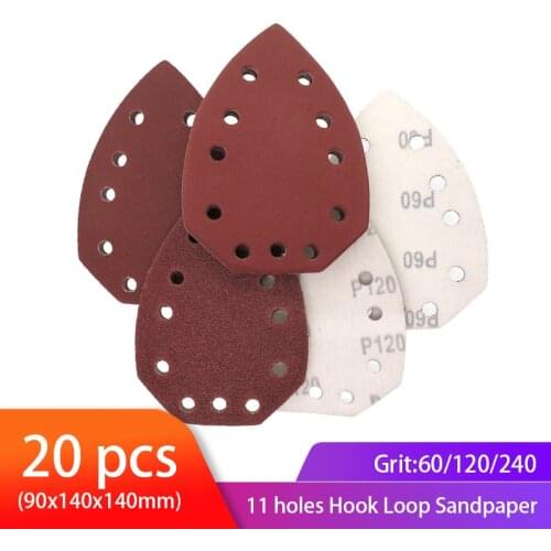 20pcs Mouse Sanding Sheets Hook and Loop Sander Pads 11-Holes Velcro Sand Paper Grits 60/ 120/ 240 Fit Multi-Sander