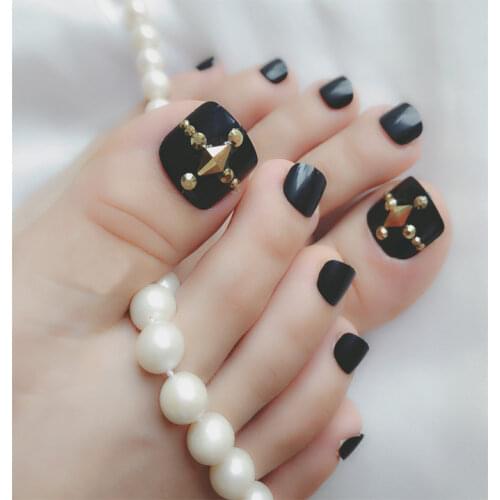 24Pcs Artificial Toe Nails Water drill with Pearl Blue Fake Toenail French False Nails Fashion Lady Nail Art Tips