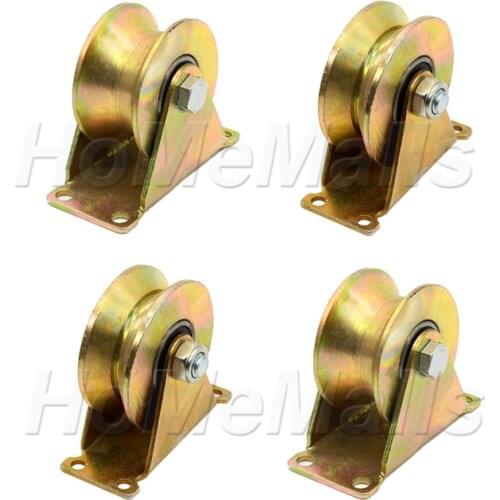 4pcs Sliding Gate Roller Steel V/U Shape Wheel Heavy Duty For Industrial Machines Wire Rope Rail V/U-Groove Track Sliding Gates