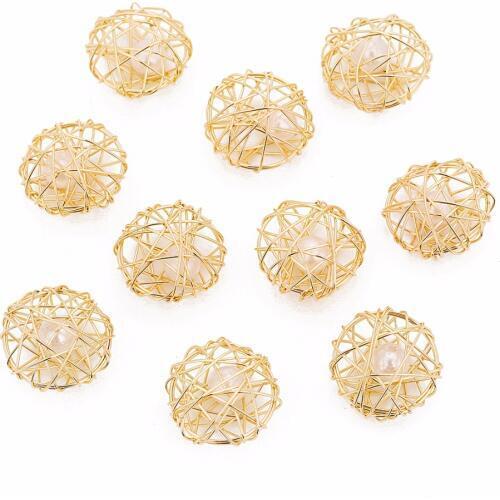 LOULEUR 10pcs/lot Gold Color Pearl Cage Jewelry Making Beads Cage Charms Pendant Irregular Wire-netting Creative Findings
