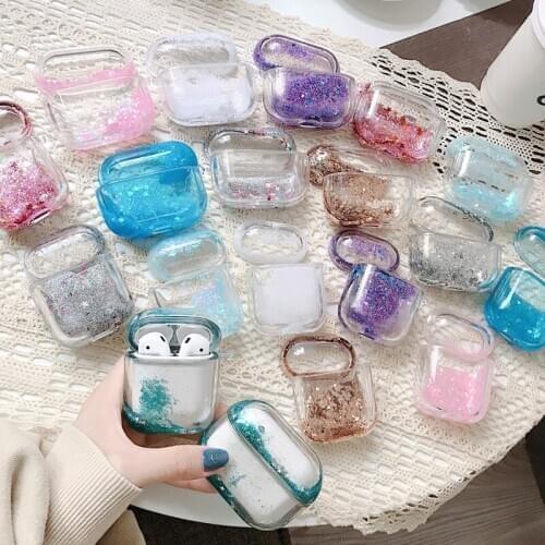 For Airpods Pro Case Liquid Glitter Quicksand Bluetooth Earphones Protector Sequin Case For Apple Air Pods 2 3 1 Charging PC Box