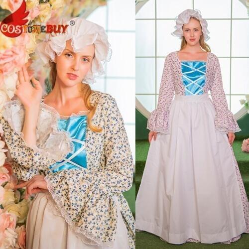 Costumebuy Historical Carnival Costumes Victorian Pioneer Pilgrim Wench Rural Floral Prairie Civil War Lolita Colonial Dresses