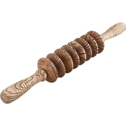 Wooden Nonslip Handle 8 Rollers Belly Back Health Massager